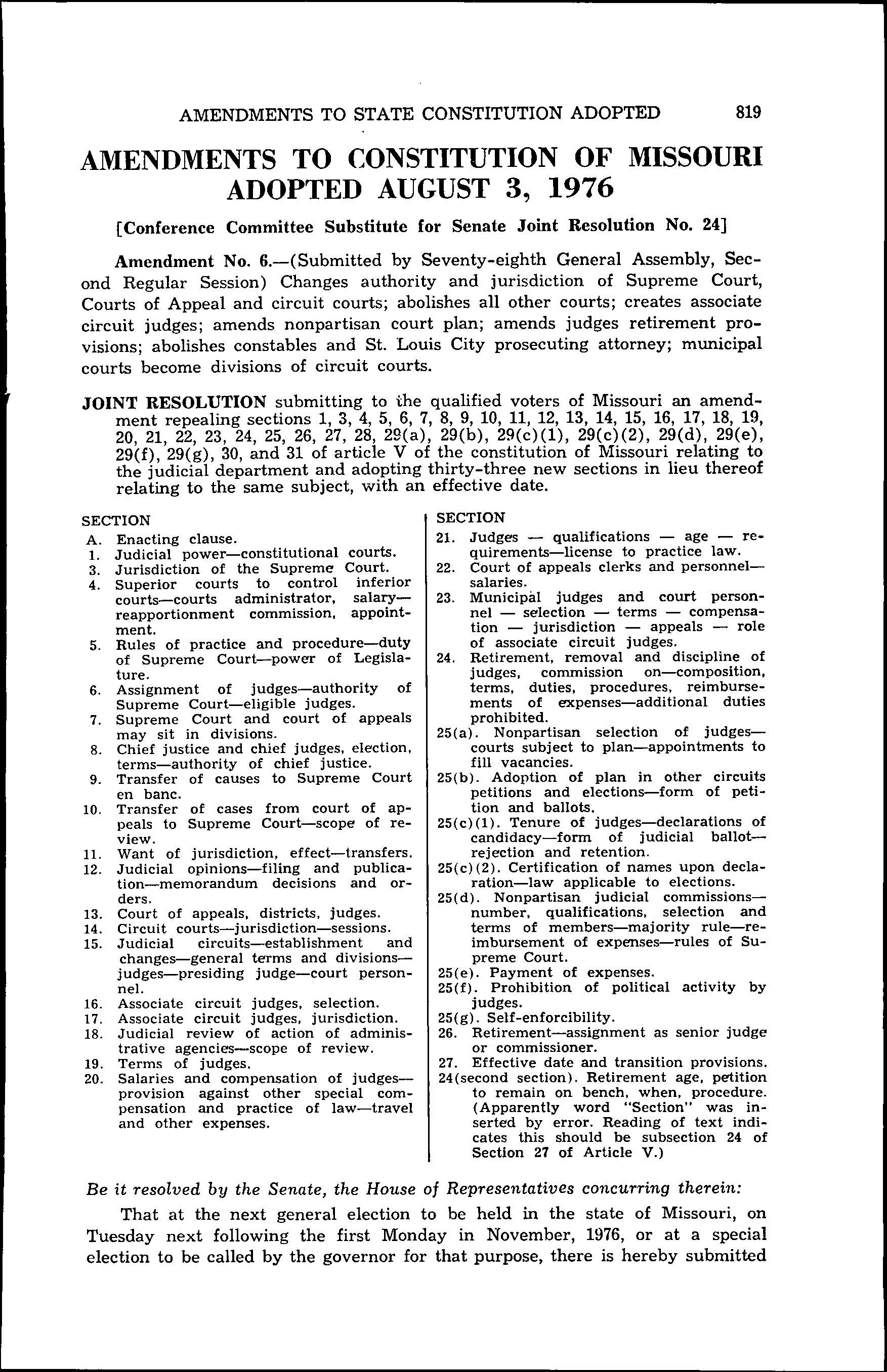 Amendment 6 - Laws Mo - adopted 08-03-1976